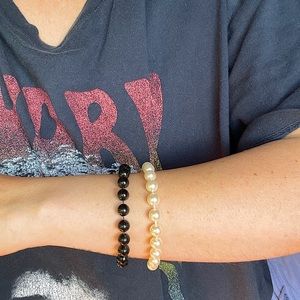 Set of 2 black and white faux pearl beaded y2k 90s retro bracelets